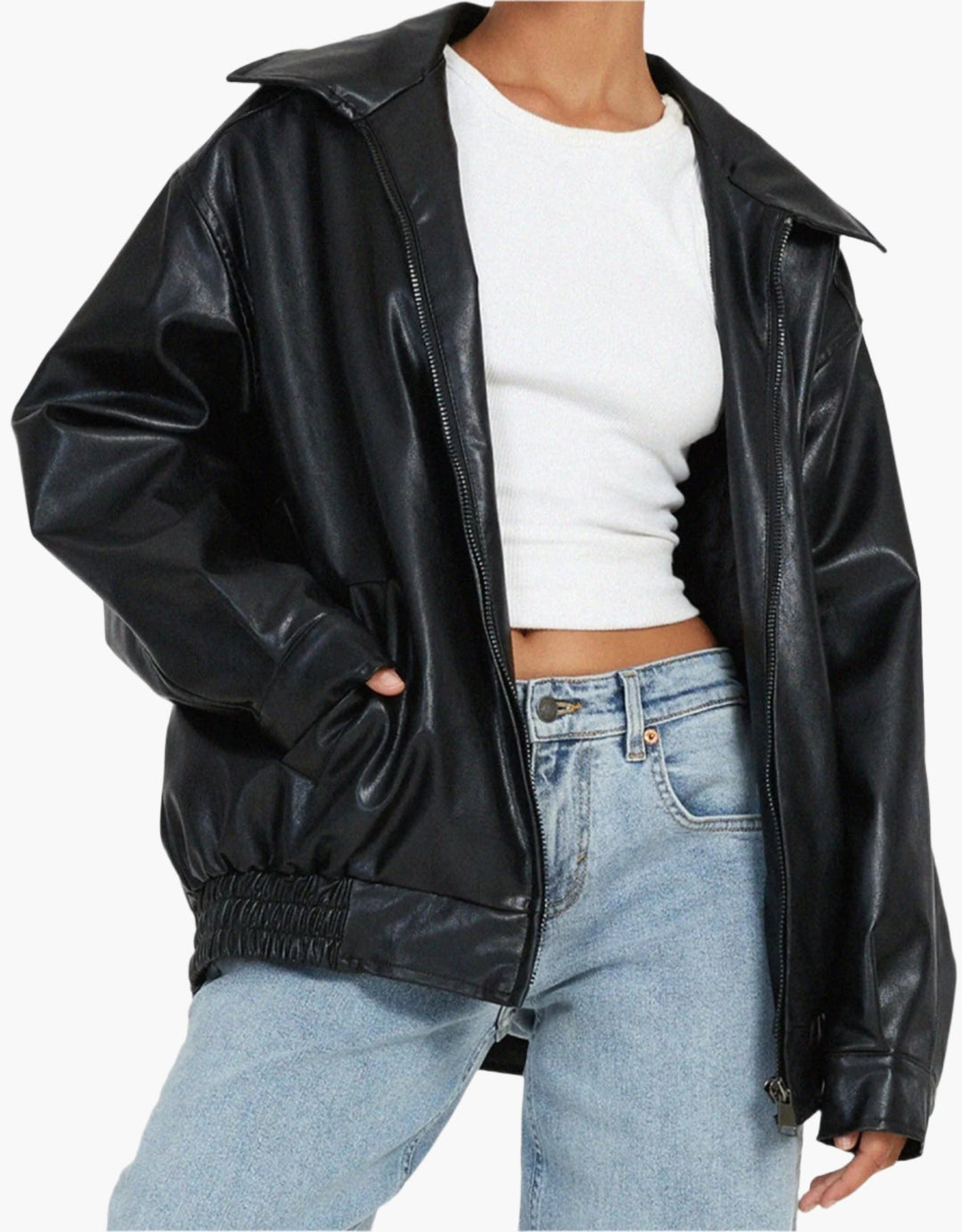 Drune | Übergroße Lederjacke Mit Langen Ärmeln Für Damen - Herbst