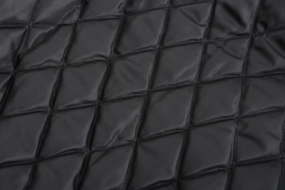 Drune | Leder Look Jacke Kordelzug Kapuze Ge Quiltete Fütterung Reißverschlussverschluss Gerippter Saum