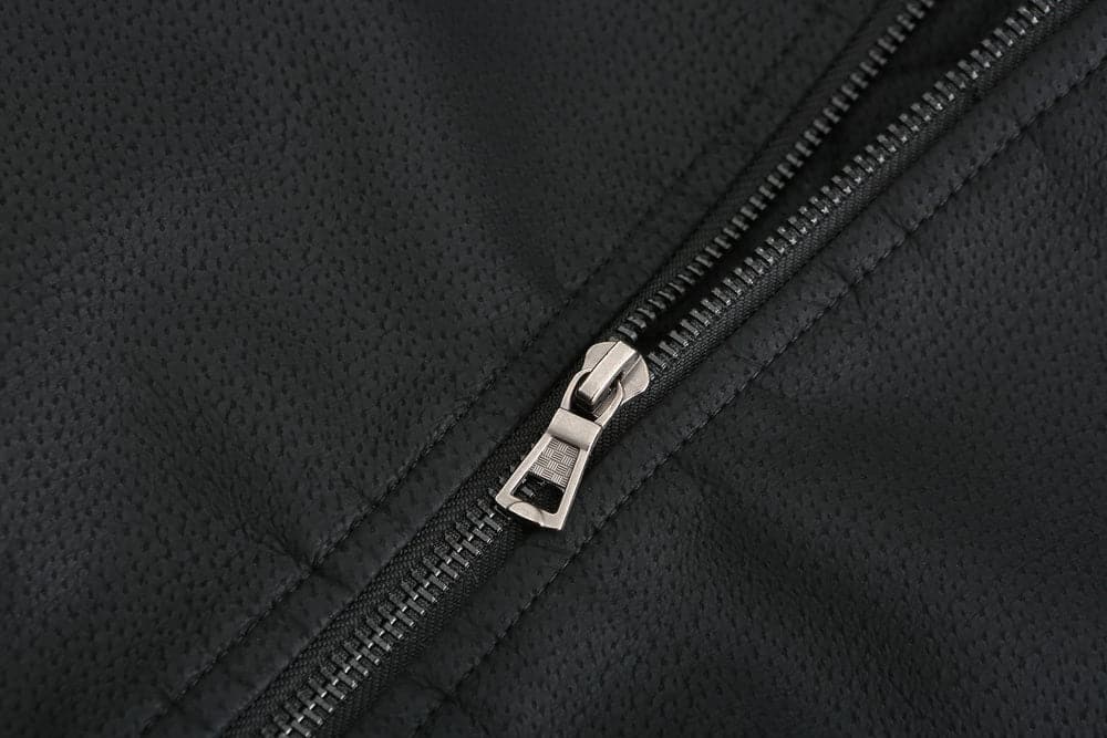 Drune | Leder Look Jacke Kordelzug Kapuze Ge Quiltete Fütterung Reißverschlussverschluss Gerippter Saum