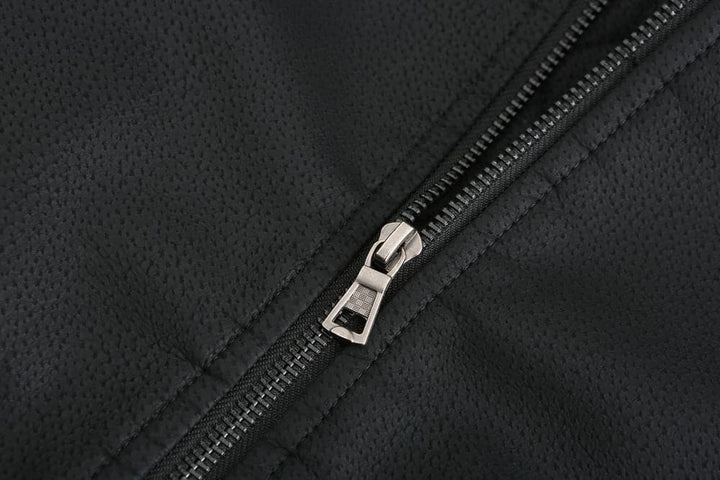 Drune | Leder Look Jacke Kordelzug Kapuze Ge Quiltete Fütterung Reißverschlussverschluss Gerippter Saum