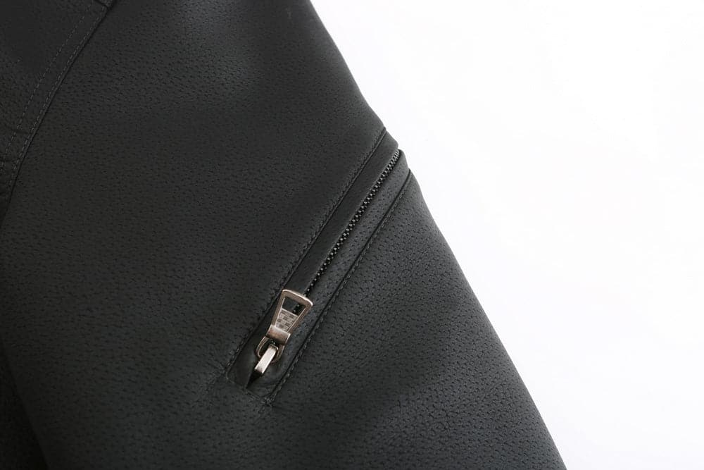 Drune | Leder Look Jacke Kordelzug Kapuze Ge Quiltete Fütterung Reißverschlussverschluss Gerippter Saum
