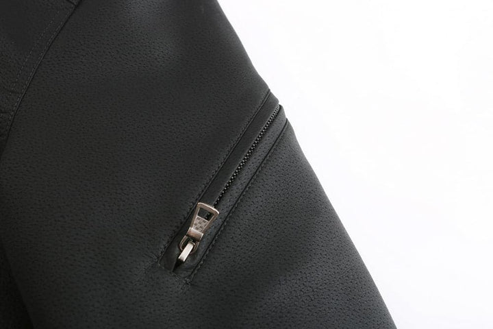 Drune | Leder Look Jacke Kordelzug Kapuze Ge Quiltete Fütterung Reißverschlussverschluss Gerippter Saum