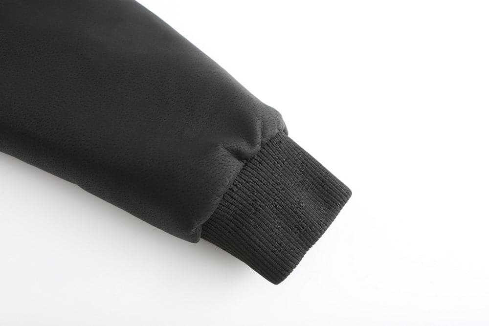 Drune | Leder Look Jacke Kordelzug Kapuze Ge Quiltete Fütterung Reißverschlussverschluss Gerippter Saum