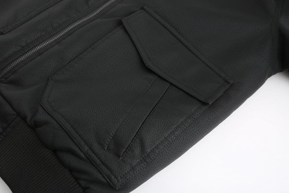 Drune | Leder Look Jacke Kordelzug Kapuze Ge Quiltete Fütterung Reißverschlussverschluss Gerippter Saum