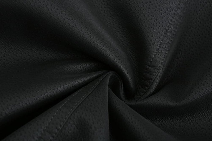 Drune | Leder Look Jacke Kordelzug Kapuze Ge Quiltete Fütterung Reißverschlussverschluss Gerippter Saum