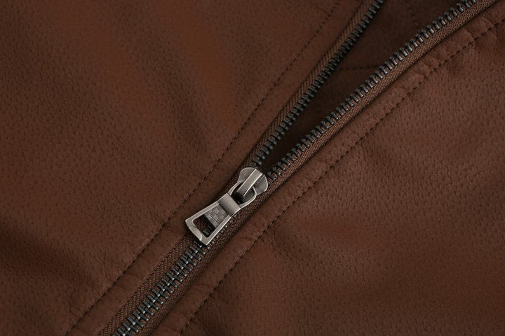 Drune | Leder Look Jacke Kordelzug Kapuze Ge Quiltete Fütterung Reißverschlussverschluss Gerippter Saum