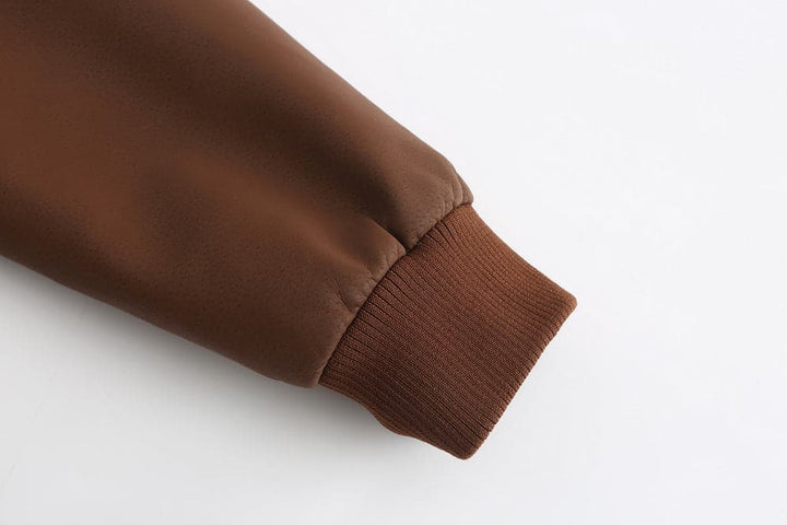 Drune | Leder Look Jacke Kordelzug Kapuze Ge Quiltete Fütterung Reißverschlussverschluss Gerippter Saum