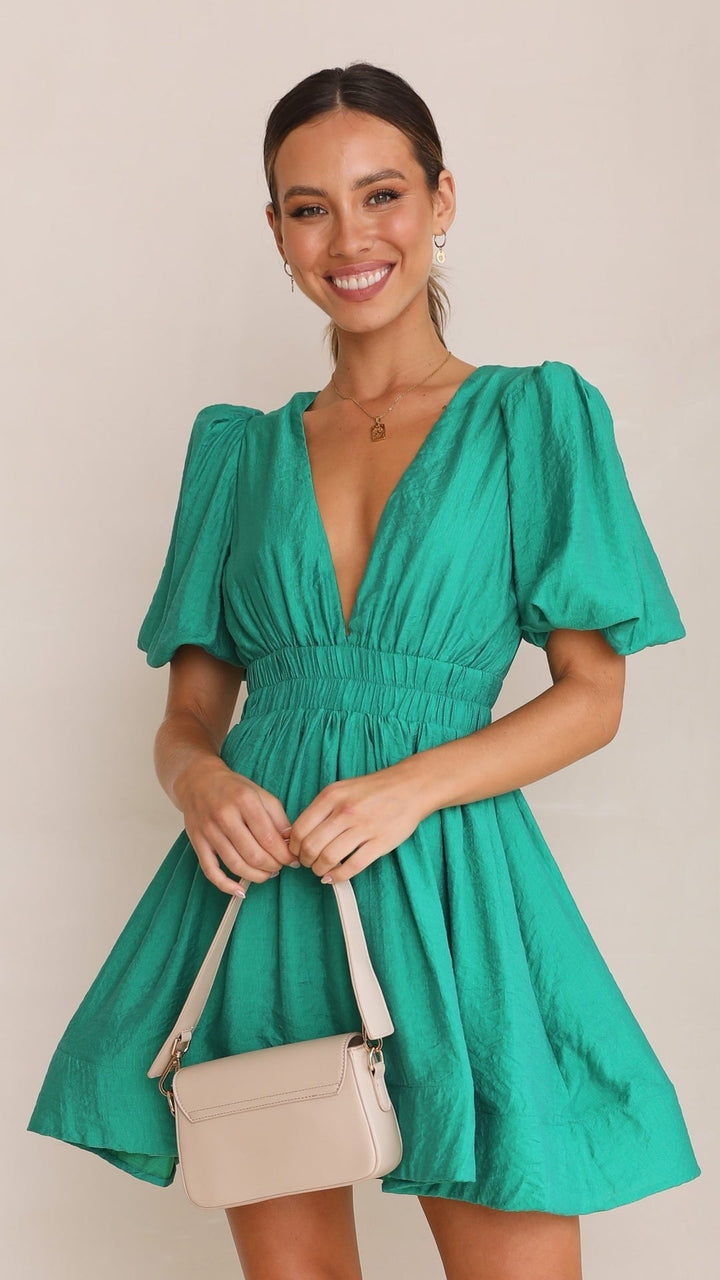Drune | Minikleid mit V-Ausschnitt und Puffärmeln für Damen