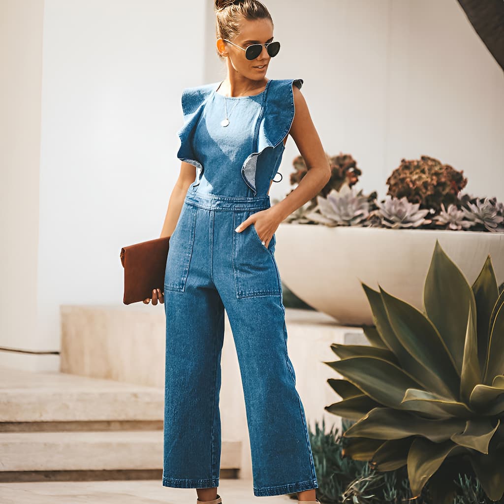 Drune | Denim Jumpsuit mit Rüschen