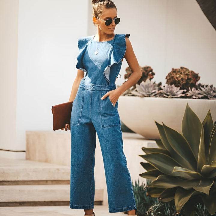 Drune | Denim Jumpsuit mit Rüschen