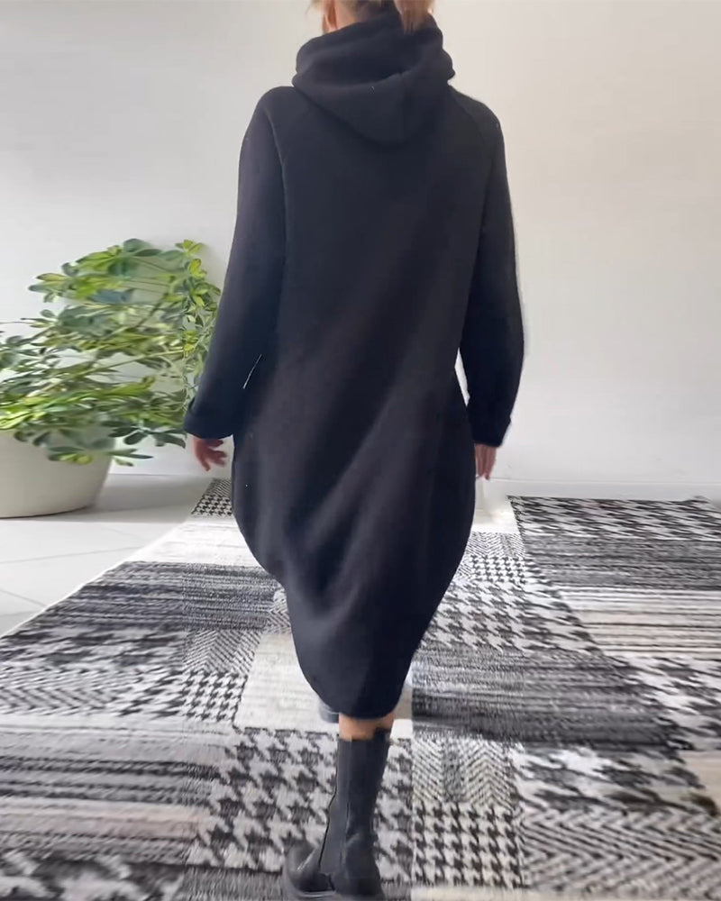 Drune | Lässiges Einfarbiges Kleid mit Kapuze