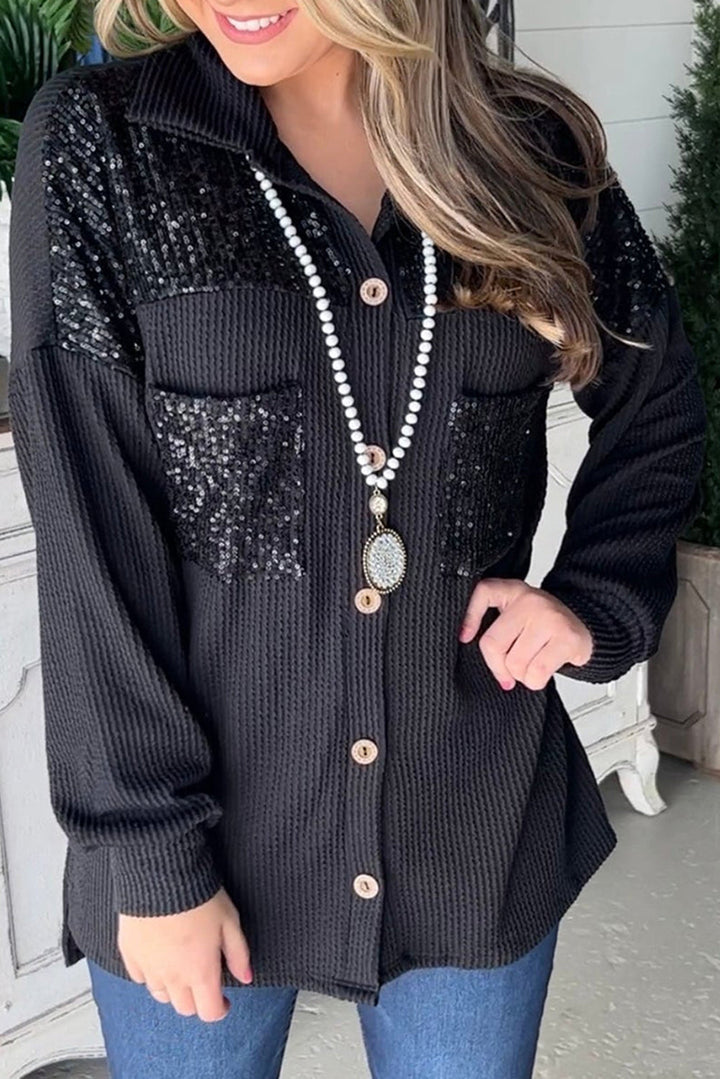 Drune | Gerippte Blusenjacke mit Pailletten-details Polyester-mischung Festlich und Trendy