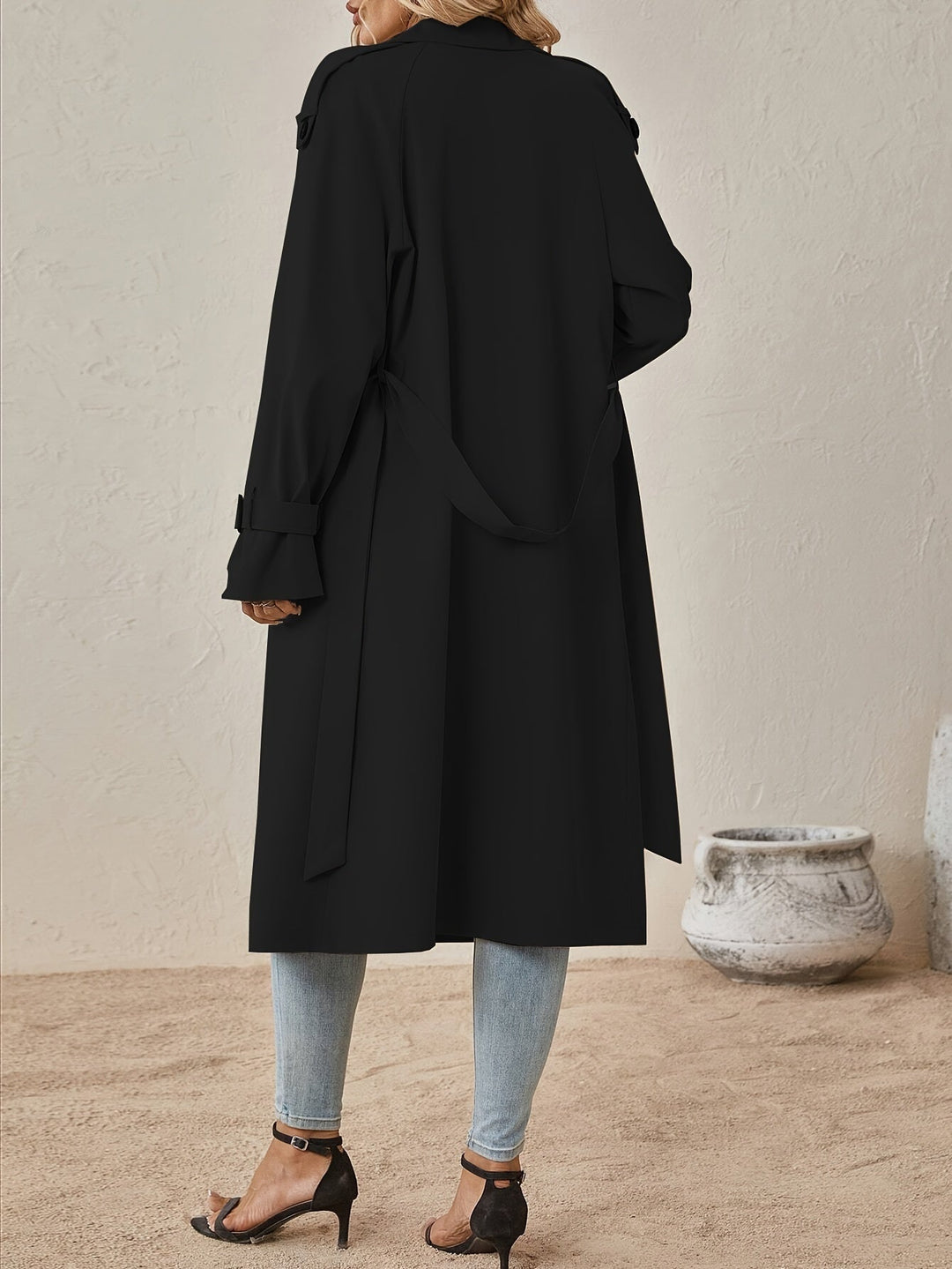Drune | Mantel mit Baumwollmischgewebe Eleganter Langarm Einfarbig für Frauen Perfekt für den Alltag
