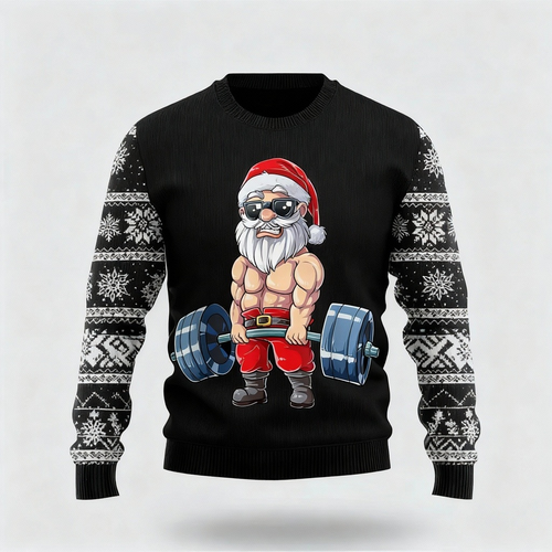 Drune | Kraftvoller Weihnachtsmann Druck - Schwarzer Feiertags-Icon Pullover