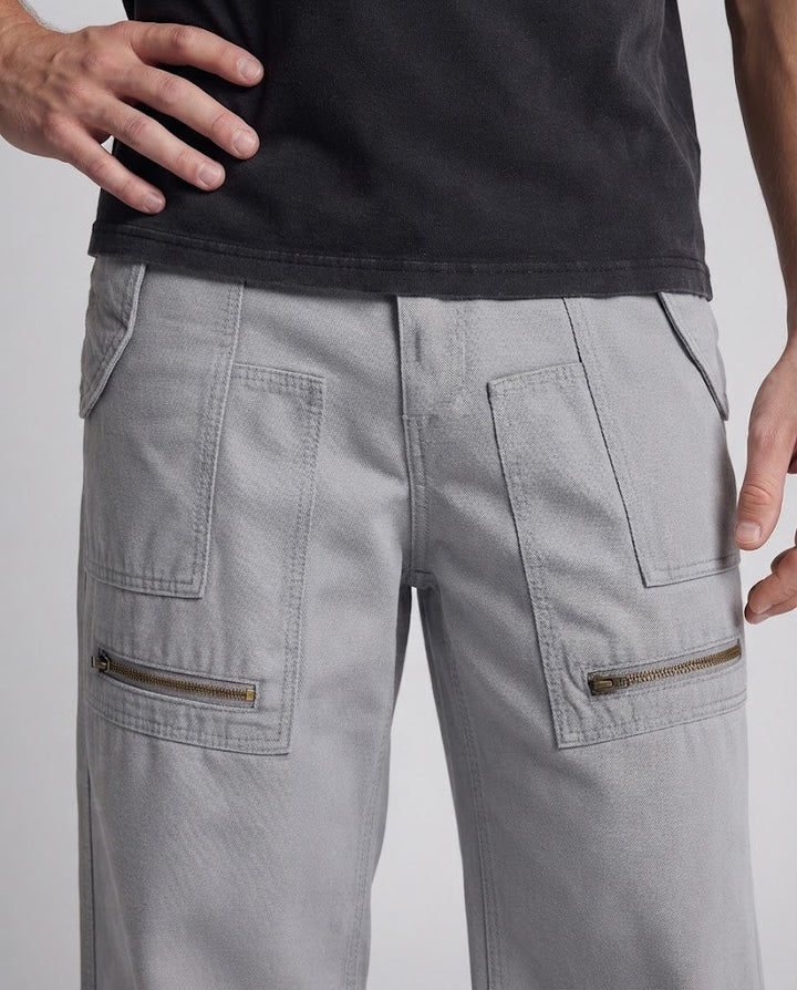 Herren Weite Cargohose im Palazzo-Cut mit großen aufgesetzten Taschen und Reißverschluss-Details Drune