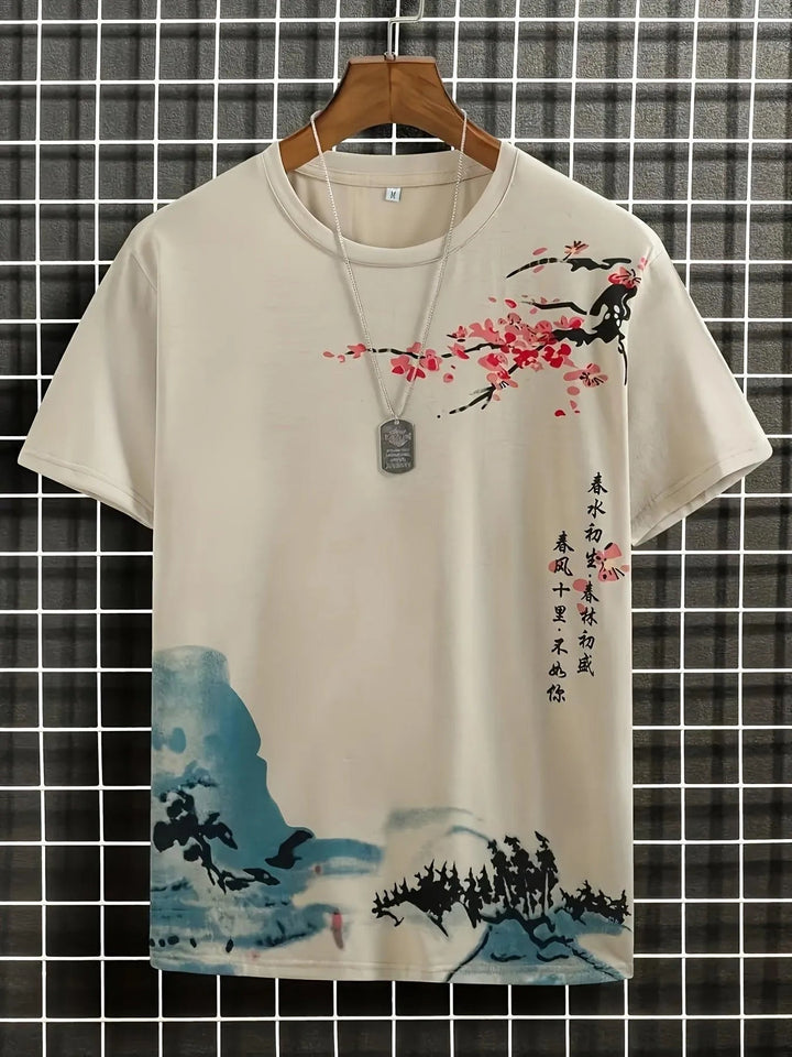 Drune | Herren T-Shirt Blumen und Wellen Design