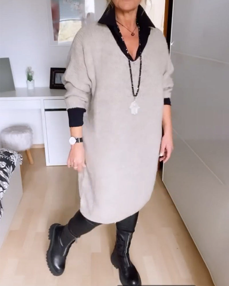Drune | Lässiges Einfarbiges Hemdblusenkleid mit Knöpfen
