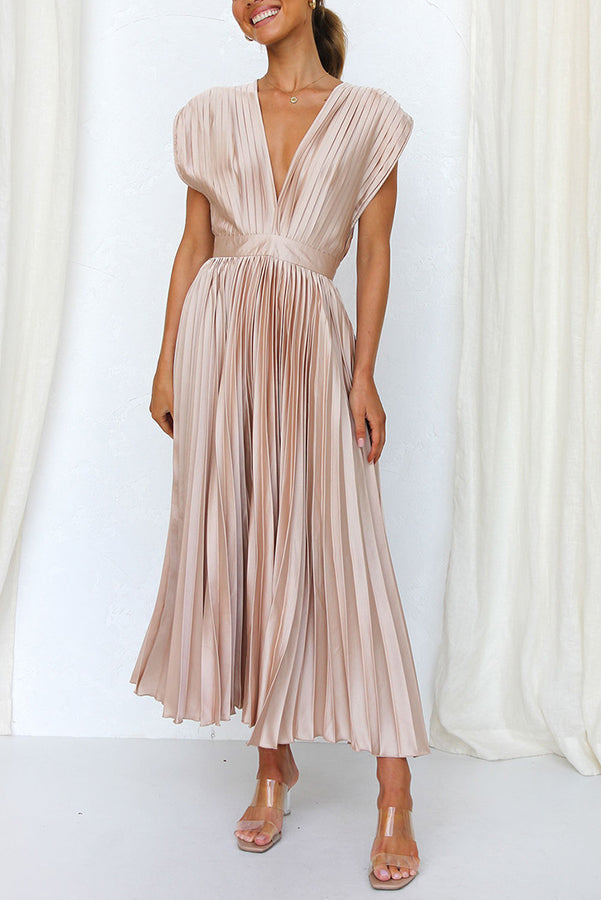 Drune | Hallo Schöne Satin Plissee Midi Kleid