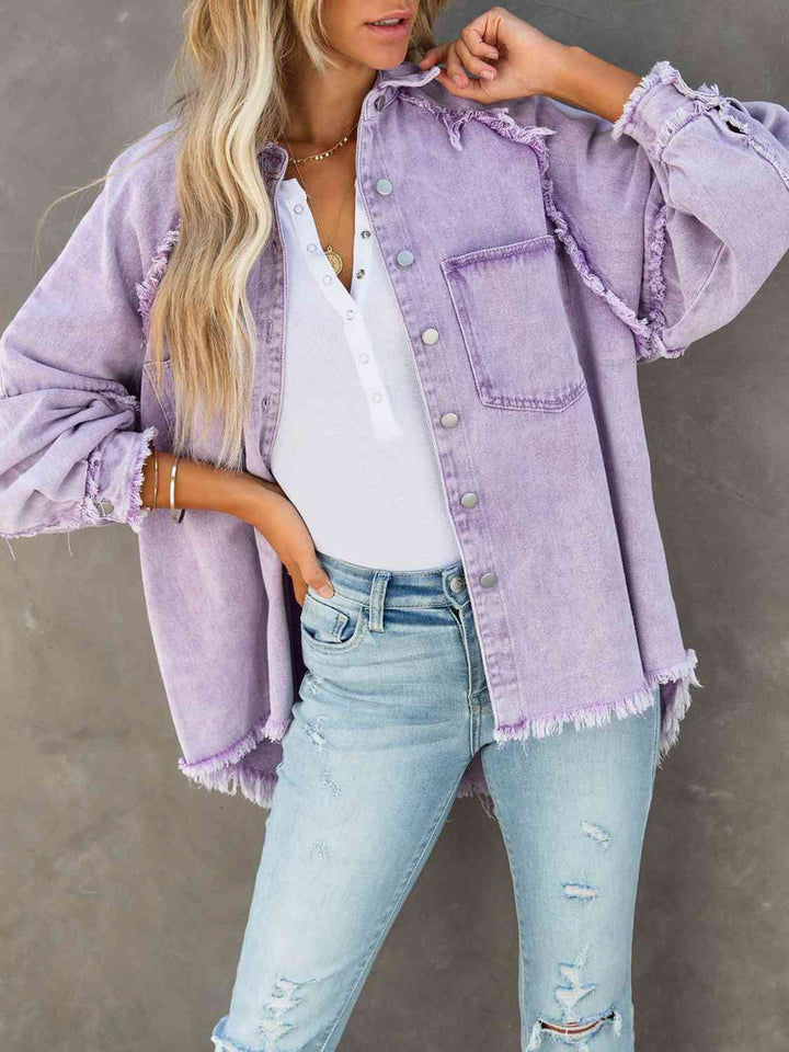 Drune | Button Down Raw Hem Denim Jacke