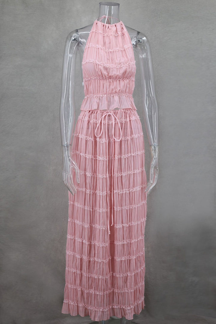 Drune | Neckholder Spitzenweste langes Kleid Set