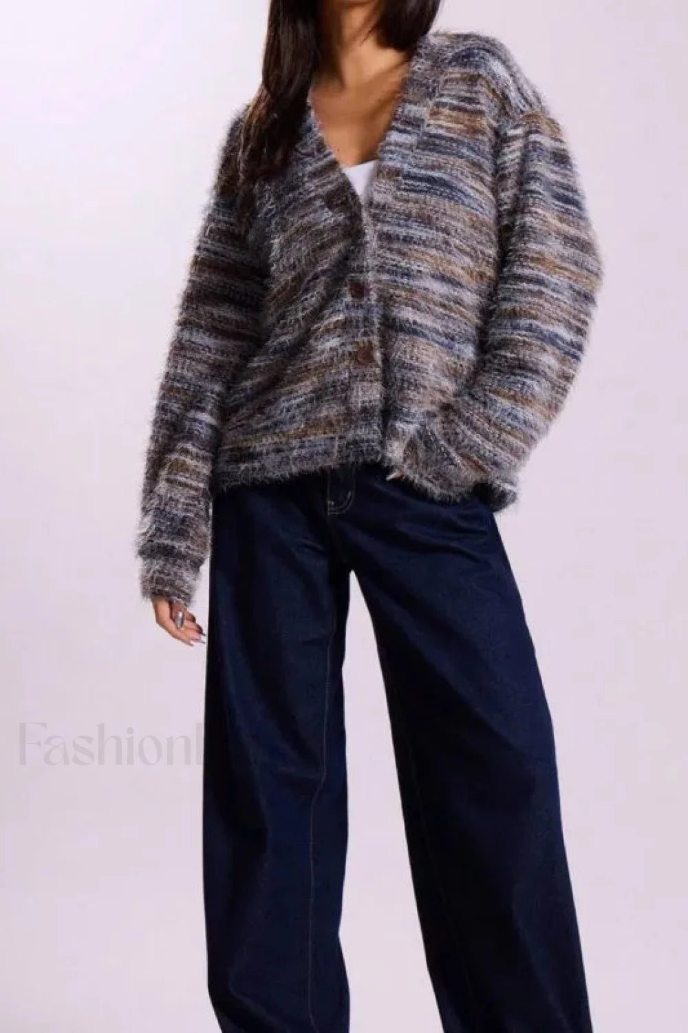 Drune | Vintage-gestreifte V-Ausschnitt-Strickjacke