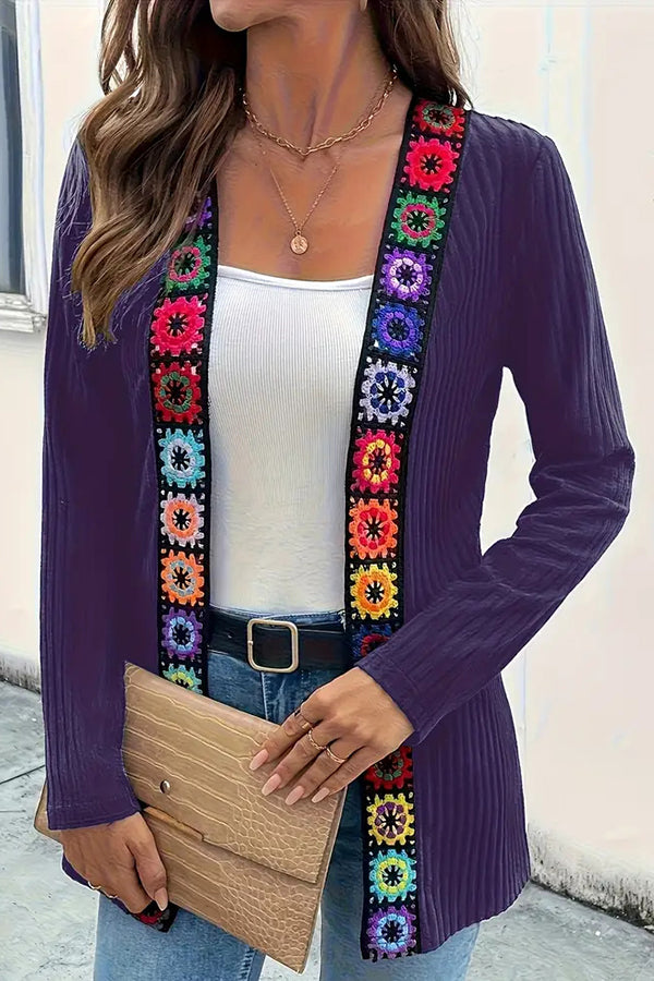 Drune | Strickjacke mit Blumenrand und langen Ärmeln