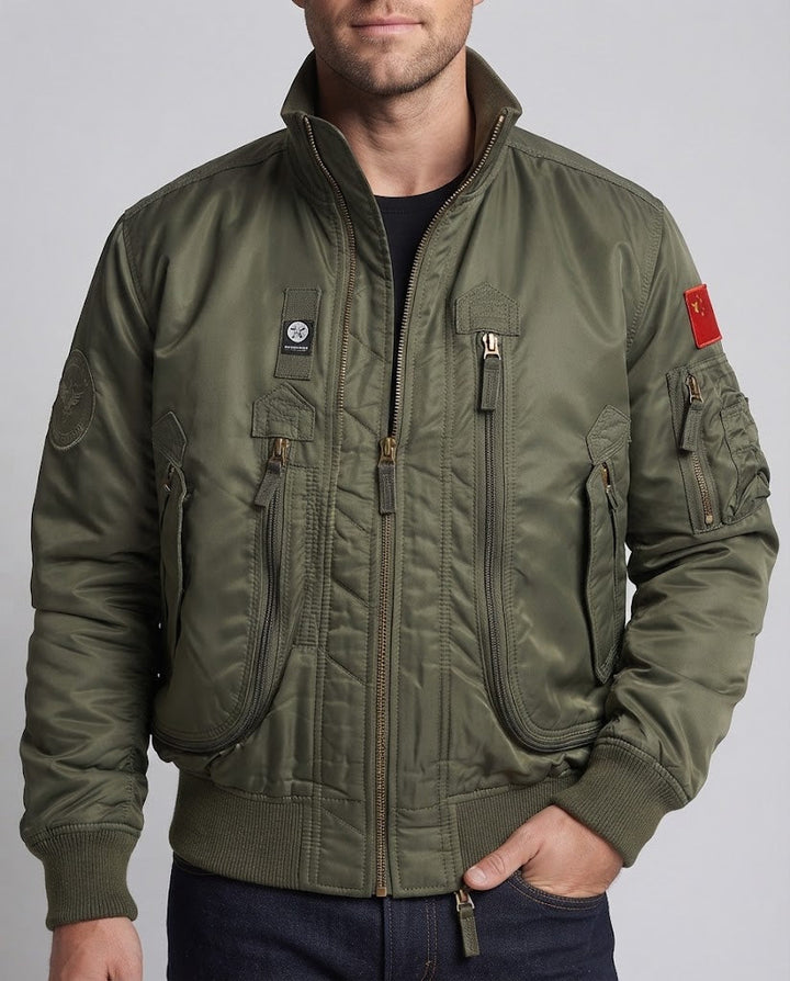 Herren Pilot-Bomberjacke im Utility-Look mit vertikalen Frontreißverschlusstaschen Drune