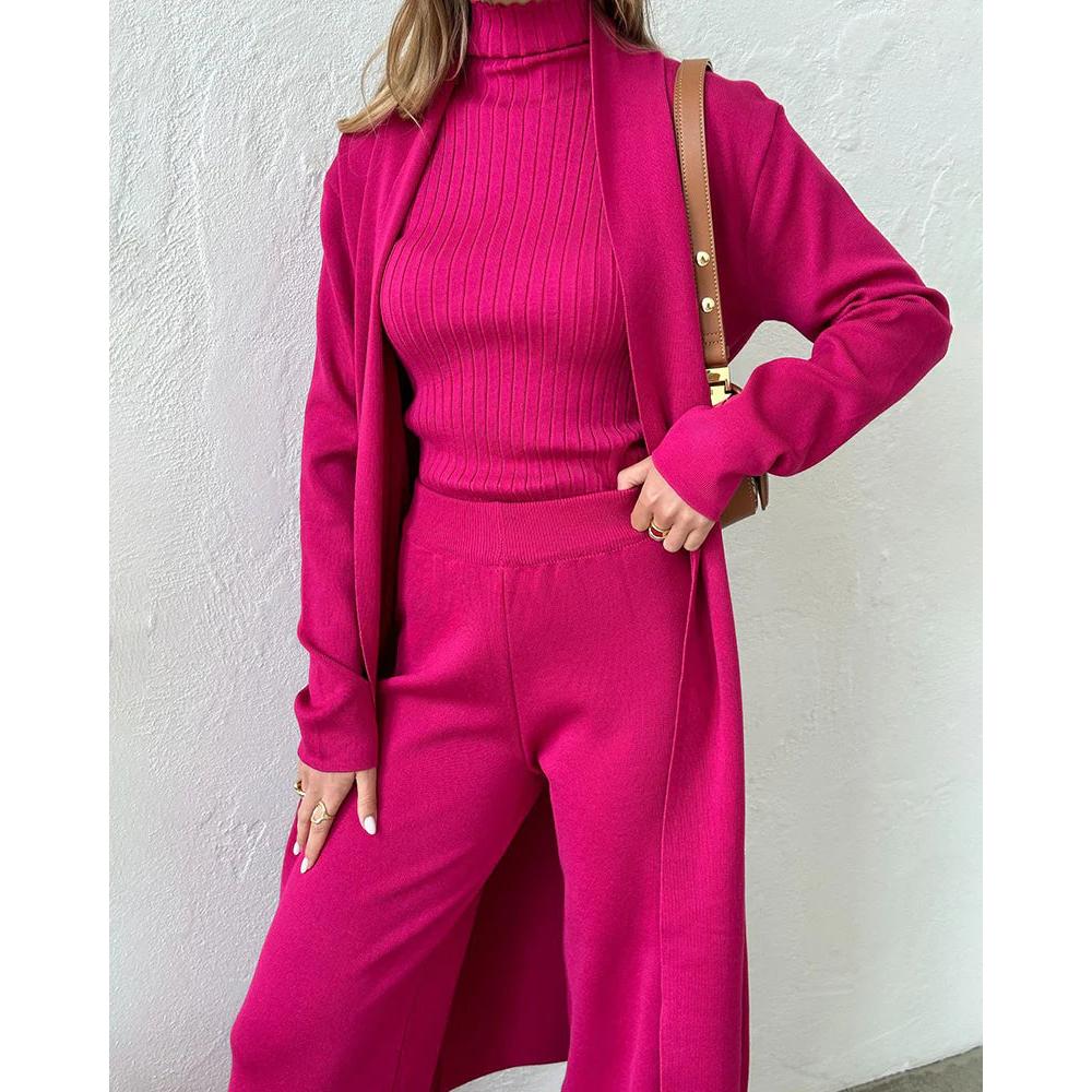 Drune | Damen Luxus 3 Teiliges Strick Co Ord Satz Weich & Dehnbar