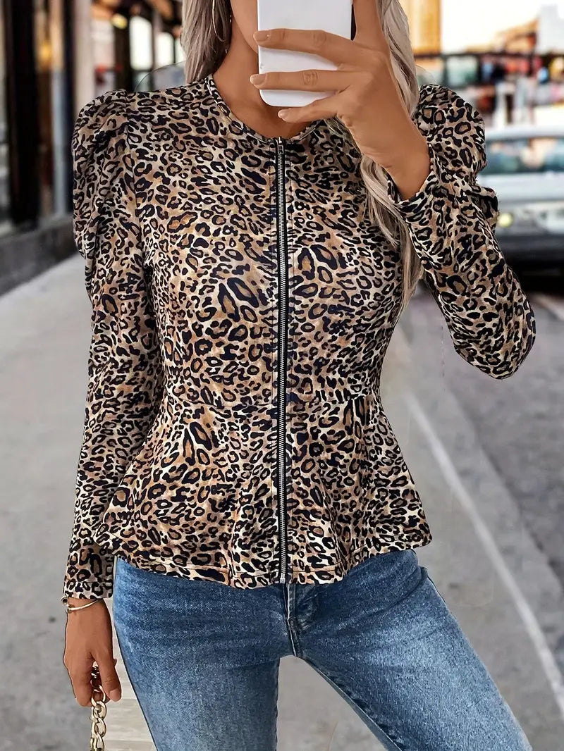 Drune | Lässige Damenjacke mit Leopardenmuster und Reißverschluss