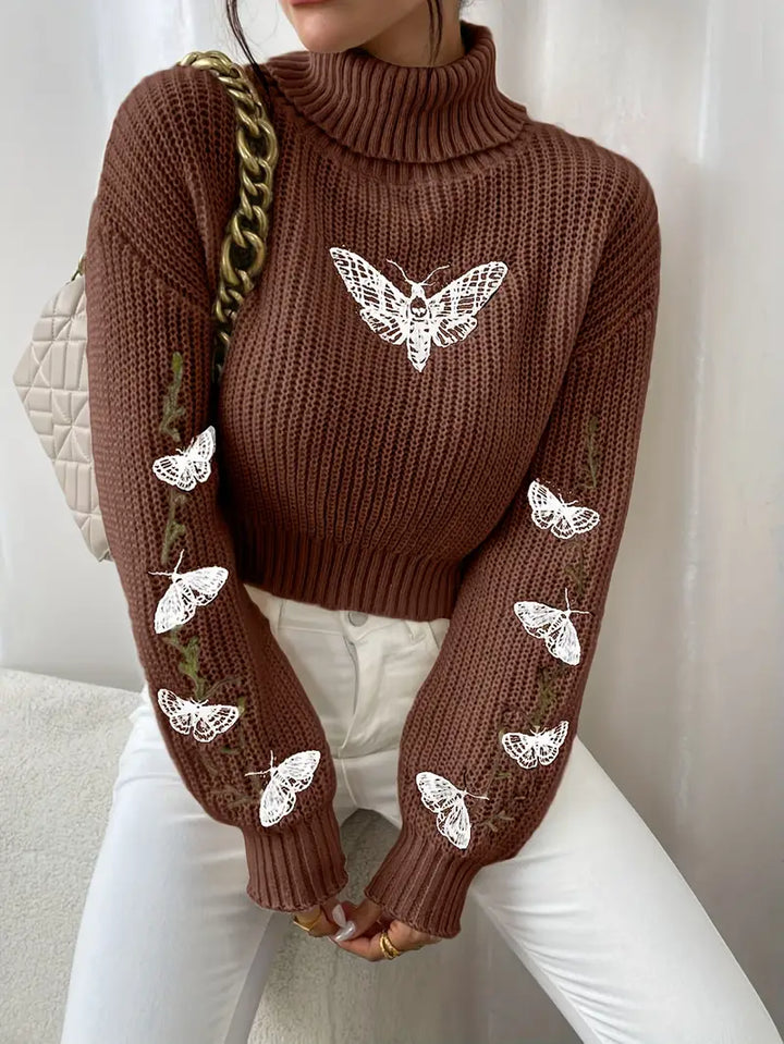 Drune | Pullover mit Schmetterlingsmuster und hohem Kragen - Elegante Damenmode