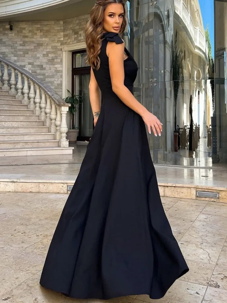 Drune | Damen Maxi-Kleid mit Kreuz V-Ausschnitt und Schleife