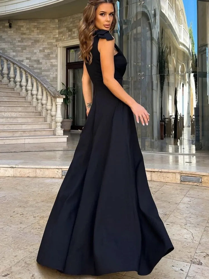 Drune | Damen Maxi-Kleid mit Kreuz V-Ausschnitt und Schleife