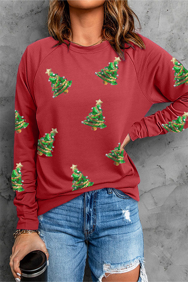 Drune | Pailletten Weihnachtsgrafik Pullover Sweatshirt