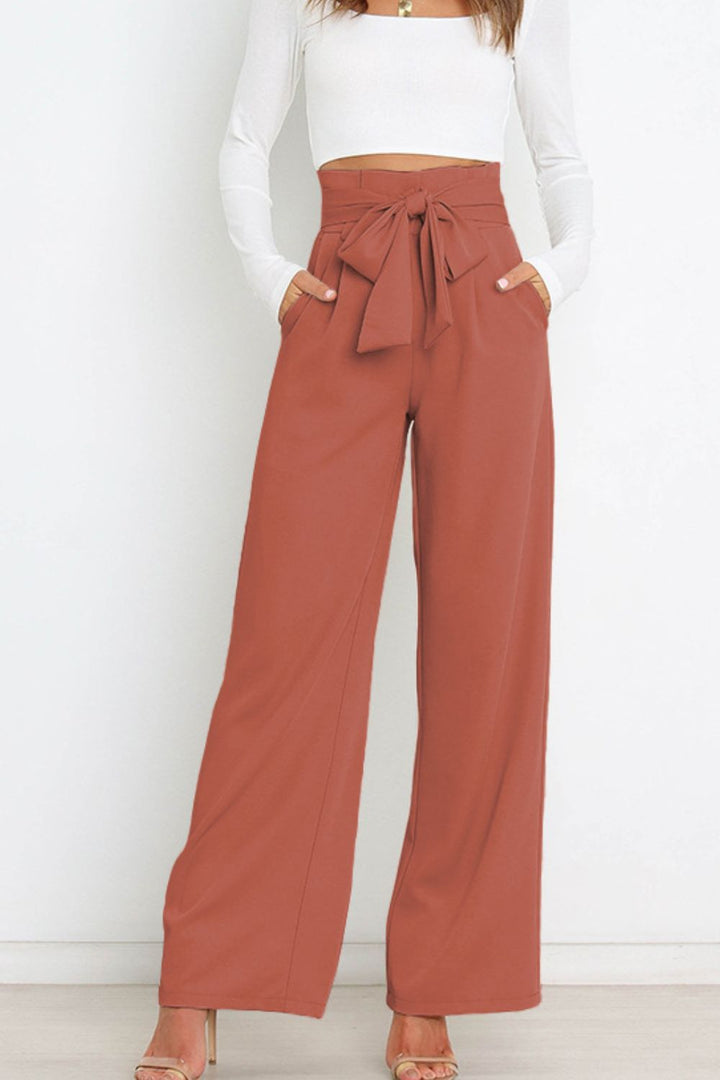 Drune | Hohe Taille Paperbag Hose mit Schleifendetail