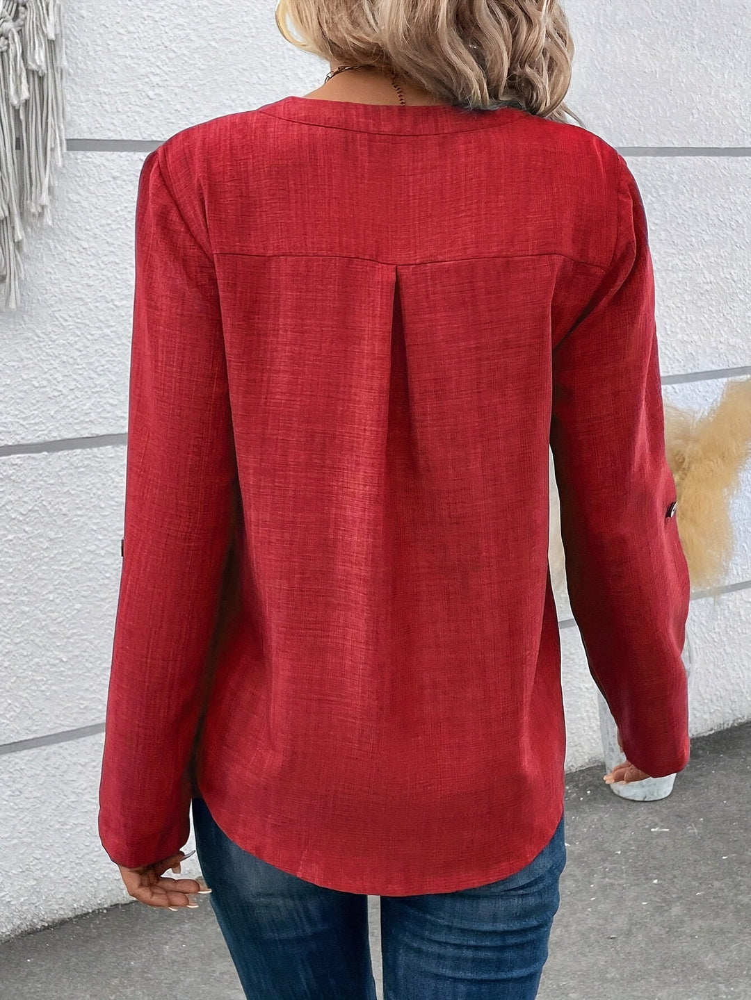Drune | Häkelbluse mit Langen Ärmeln und Knopf Am Hals