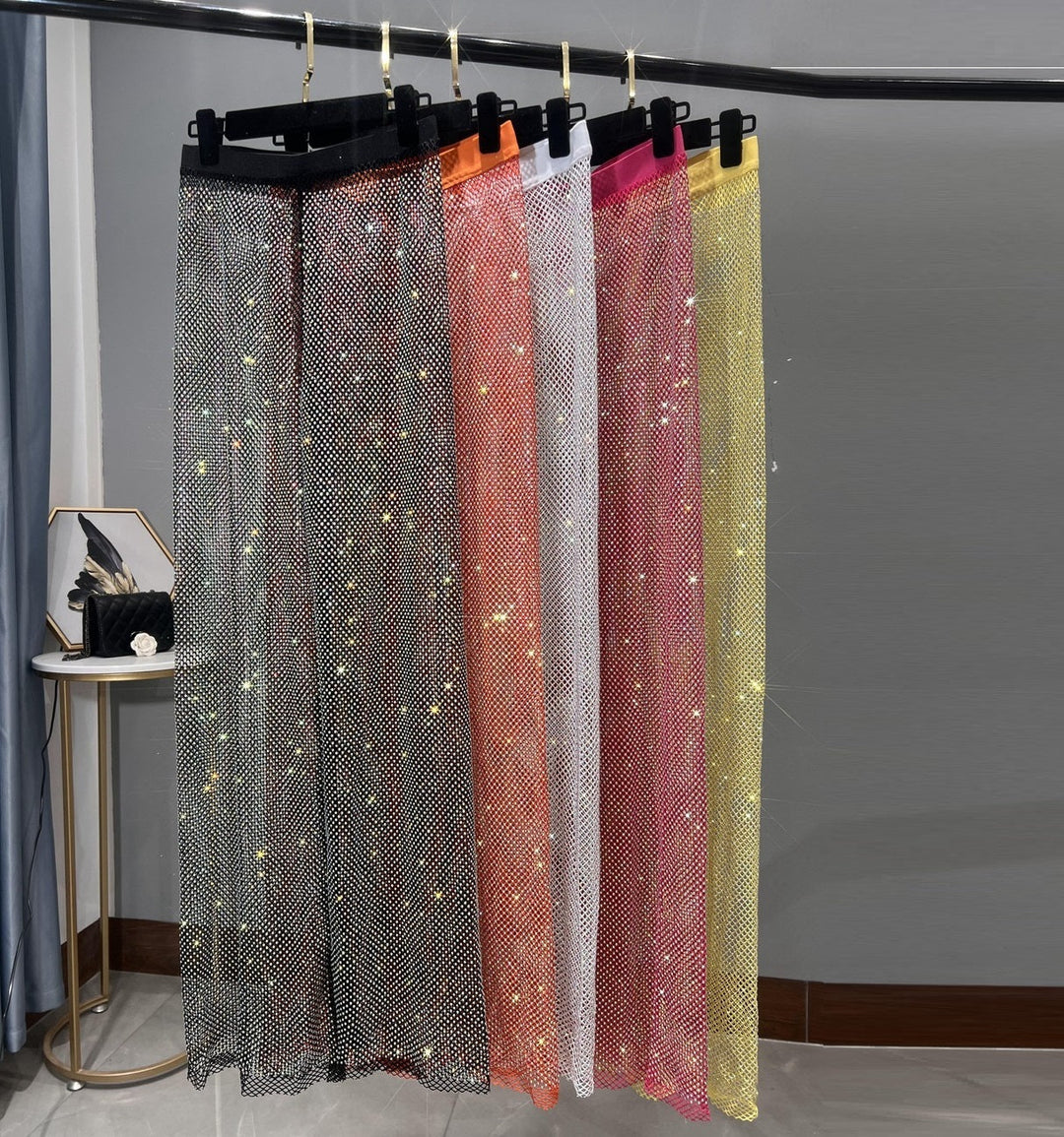 Drune | Rhinestone Gerade Netz Weite Bein Slim Fit Schmeichelnde Mop Hosen