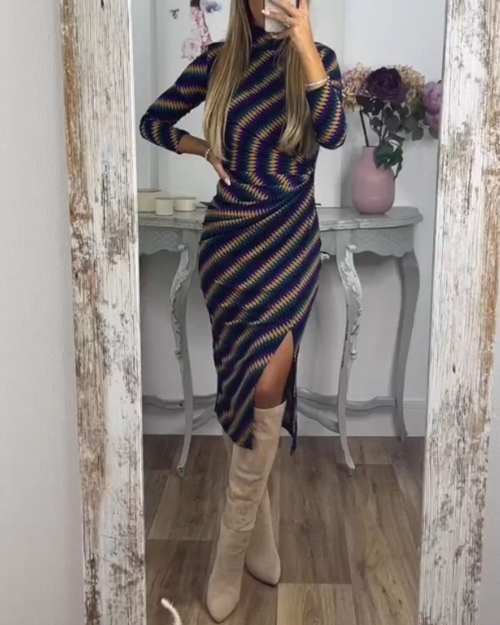 Drune | Kleid mit Streifen und Stehkragen