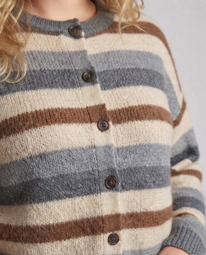 Damen Kurze Cardigan im Retro-Streifen-Look mit Rippenbündchen Drune