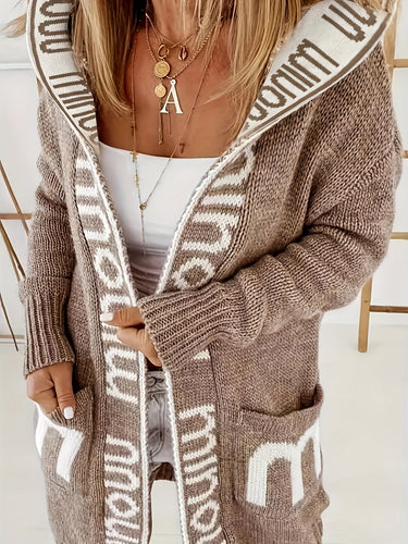 Drune | Gedruckter Kragen Kapuzen Strickjacke Für Damen - Perfekt für entspannte Tage