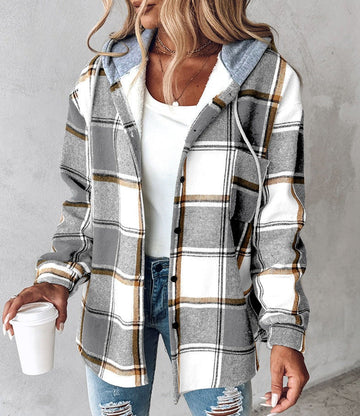 Drune | Cozy checked hoodie with drawstring for women