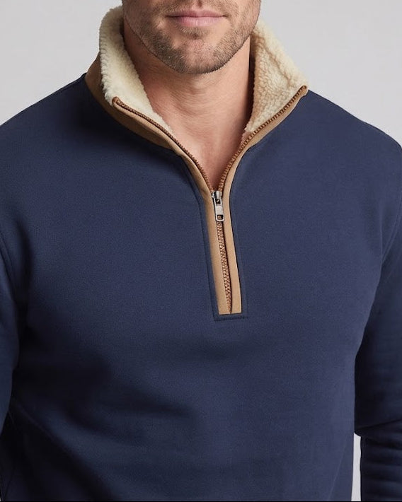 Herren Kuscheliger Zip-Troyer mit Sherpa-Kragen und Ellbogen-Patches Drune