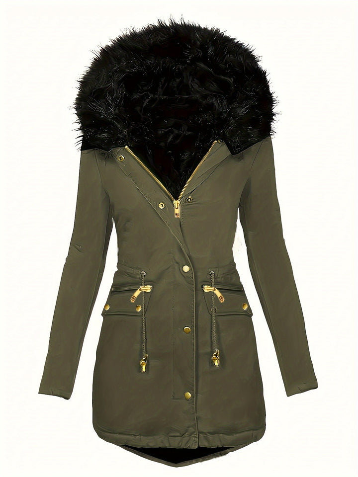 Drune | Zip up Parka Mantel mit Knöpfen Kapuze Damen Winterjacke