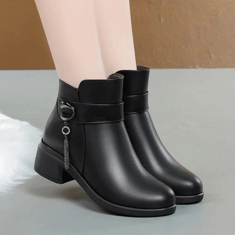 Drune women's leather buckle ankle boots front view