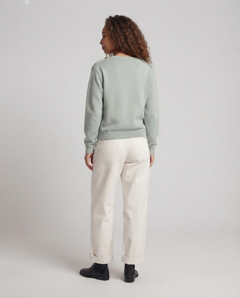 Damen Oversize-Strickpullover mit Rundhals, überschnittenen Schultern und Brusttasche Drune