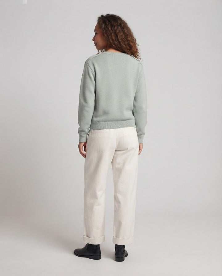 Damen Oversize-Strickpullover mit Rundhals, überschnittenen Schultern und Brusttasche Drune