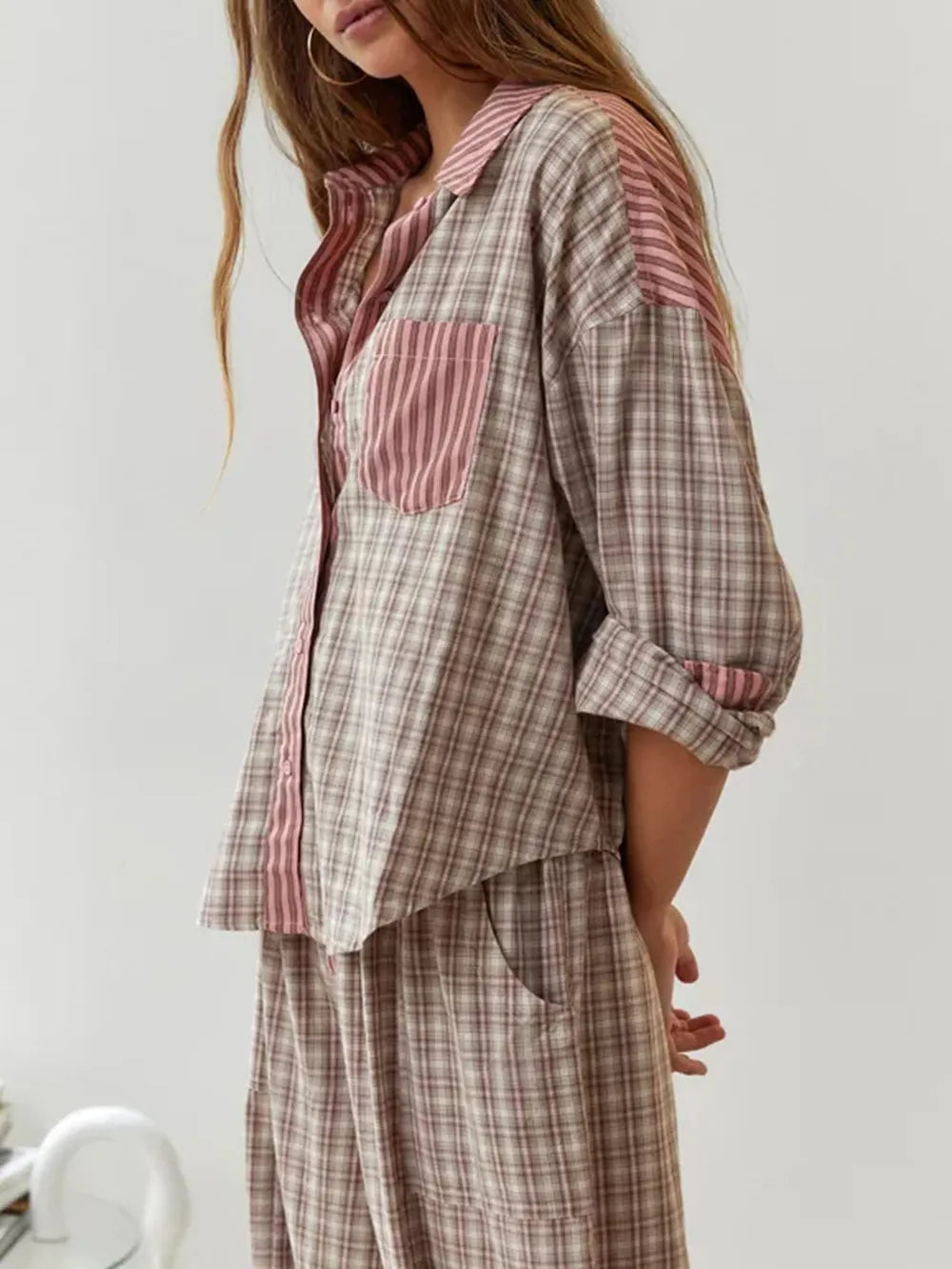 Drune | teilige lässige Pyjama-Set - entspannte Damen Schlafmode