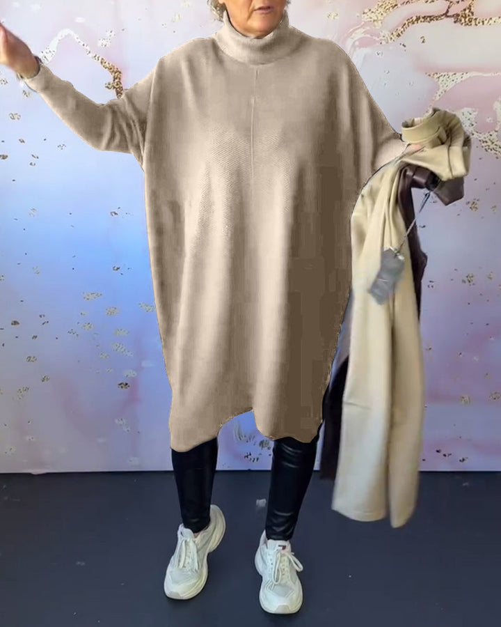 Drune | Lässiger Einfarbiger Pullover mit Hohem Kragen und Langen Ärmeln