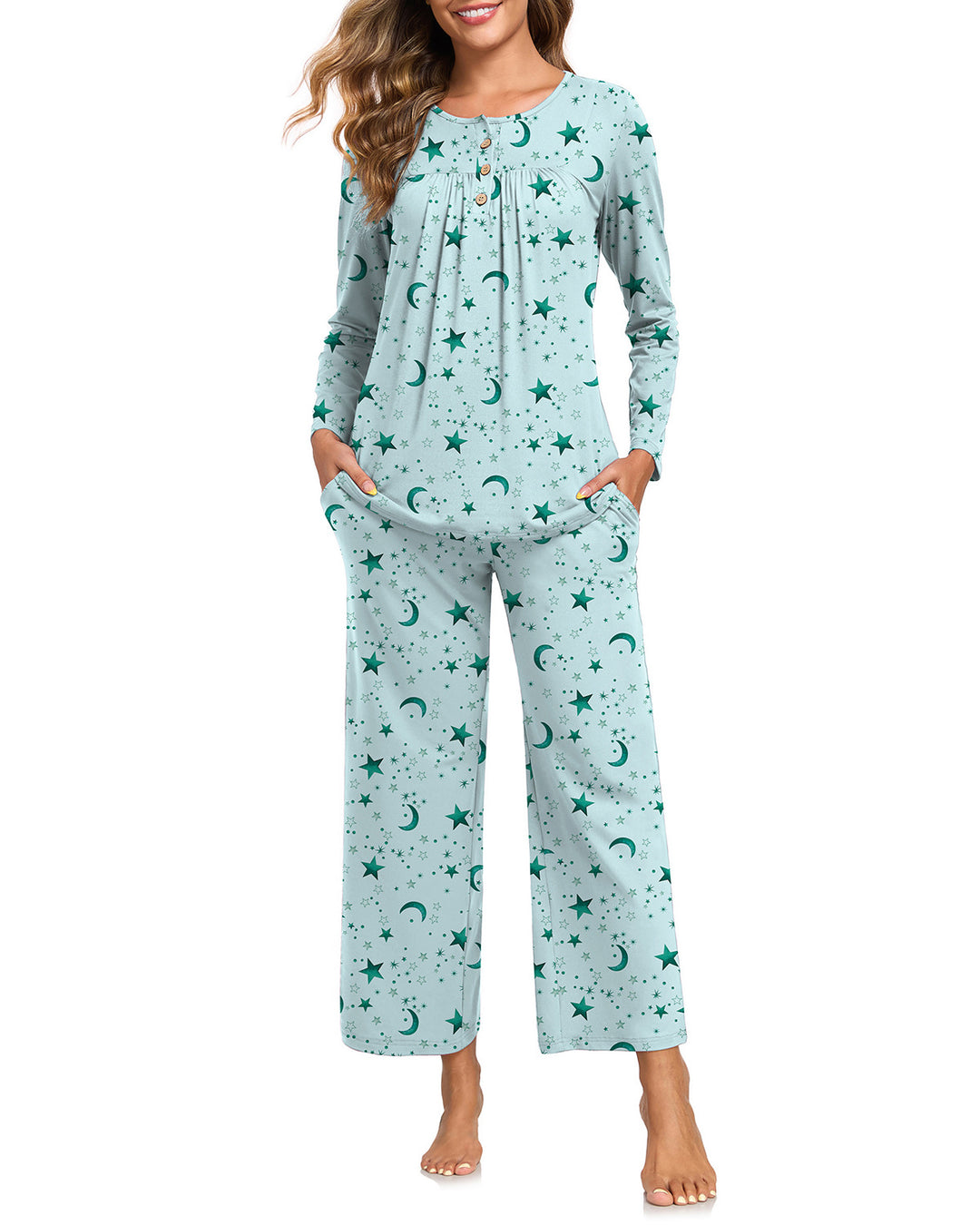 Damen-Schlafanzug-Set, 2-teilig, mit Taschen