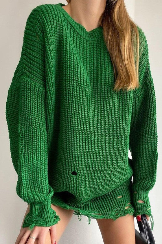 Drune Ripped O Neck Oversized Sweater Kleid