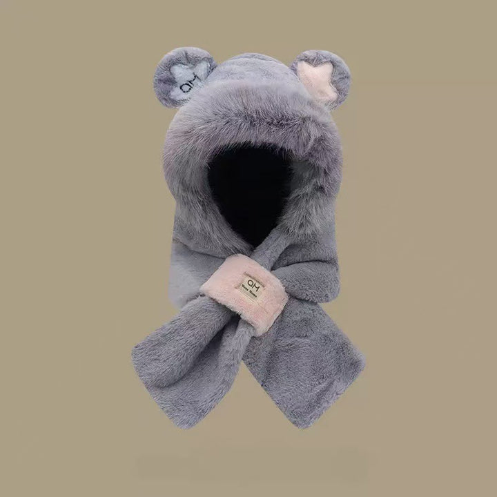 Flauschiges Set aus Mütze mit Fuchs-Ohren und Schal